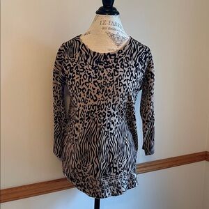 Leopard Meets Zebra Print Women's Sweater Dana Buchman Small 3/4 sleeves cozy